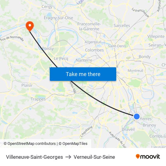 Villeneuve-Saint-Georges to Verneuil-Sur-Seine map