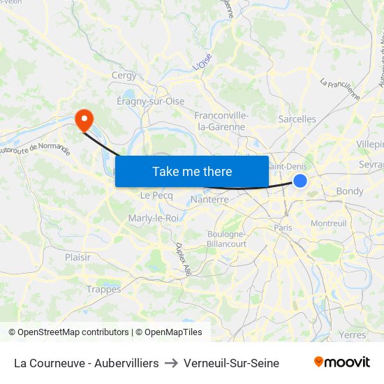 La Courneuve - Aubervilliers to Verneuil-Sur-Seine map