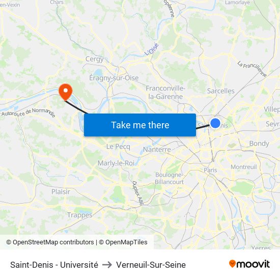 Saint-Denis - Université to Verneuil-Sur-Seine map