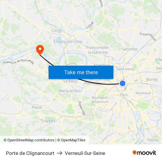 Porte de Clignancourt to Verneuil-Sur-Seine map