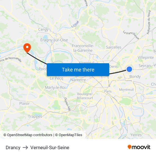 Drancy to Verneuil-Sur-Seine map