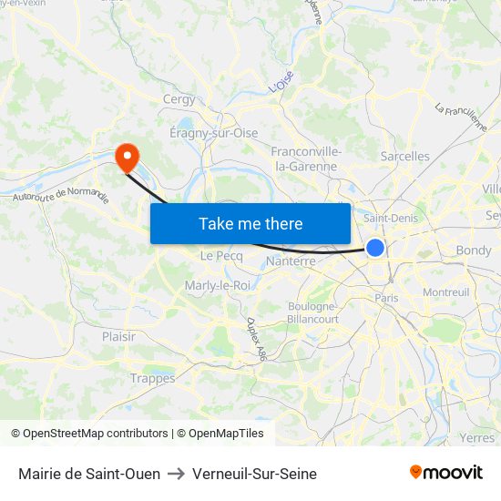 Mairie de Saint-Ouen to Verneuil-Sur-Seine map