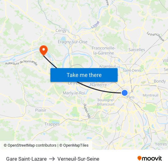 Gare Saint-Lazare to Verneuil-Sur-Seine map