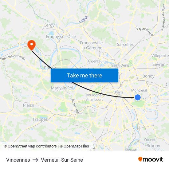 Vincennes to Verneuil-Sur-Seine map
