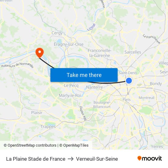 La Plaine Stade de France to Verneuil-Sur-Seine map