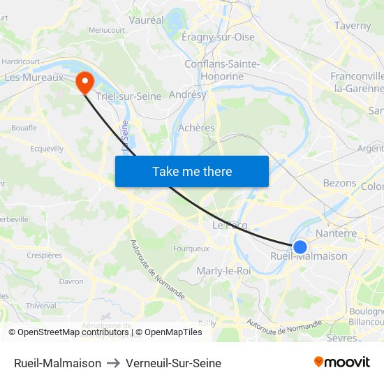 Rueil-Malmaison to Verneuil-Sur-Seine map