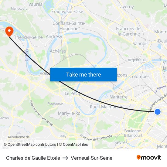 Charles de Gaulle Etoile to Verneuil-Sur-Seine map