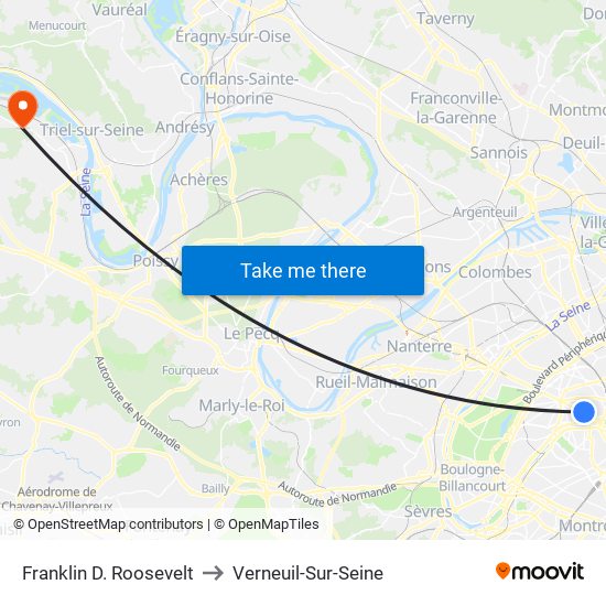 Franklin D. Roosevelt to Verneuil-Sur-Seine map