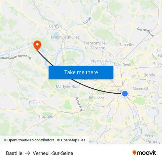 Bastille to Verneuil-Sur-Seine map