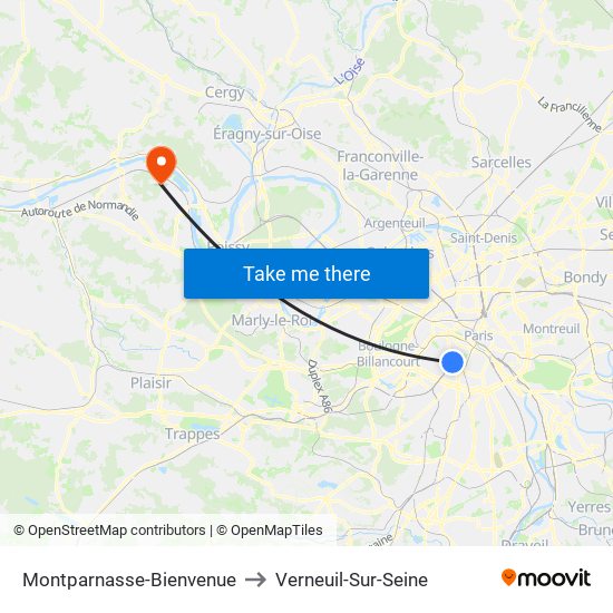 Montparnasse-Bienvenue to Verneuil-Sur-Seine map