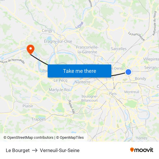 Le Bourget to Verneuil-Sur-Seine map