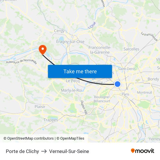 Porte de Clichy to Verneuil-Sur-Seine map
