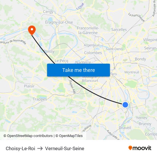 Choisy-Le-Roi to Verneuil-Sur-Seine map