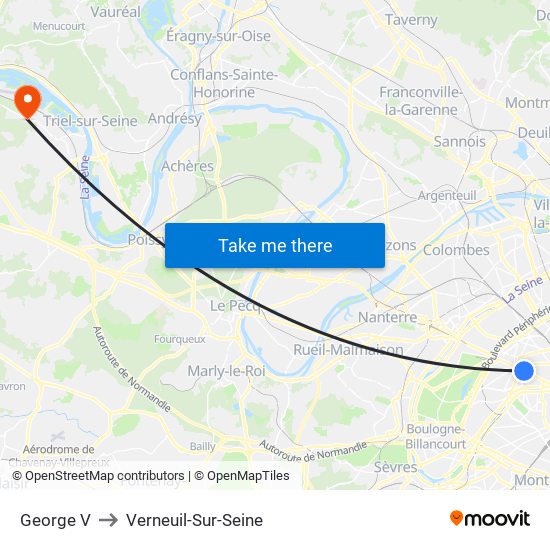 George V to Verneuil-Sur-Seine map