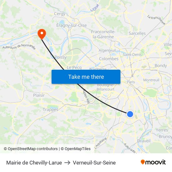 Mairie de Chevilly-Larue to Verneuil-Sur-Seine map