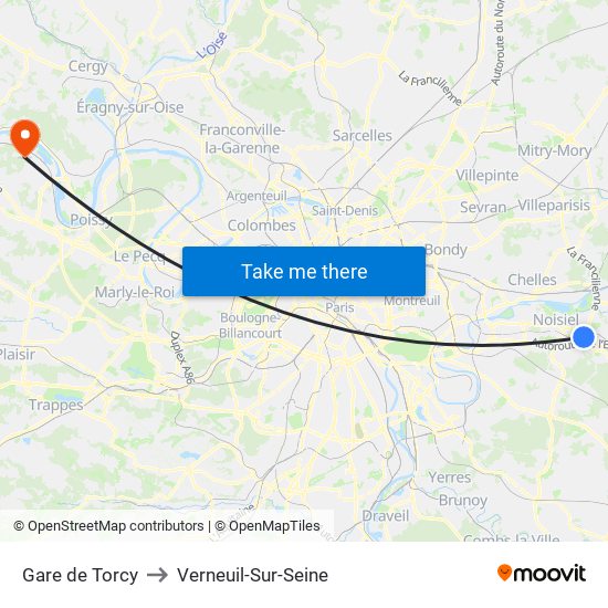 Gare de Torcy to Verneuil-Sur-Seine map