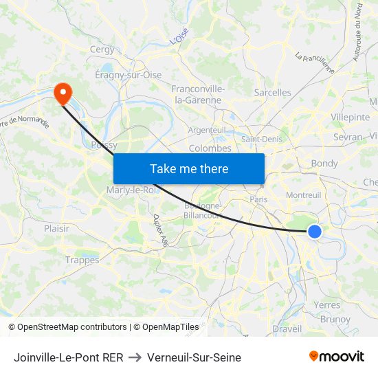 Joinville-Le-Pont RER to Verneuil-Sur-Seine map