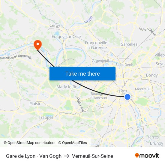 Gare de Lyon - Van Gogh to Verneuil-Sur-Seine map