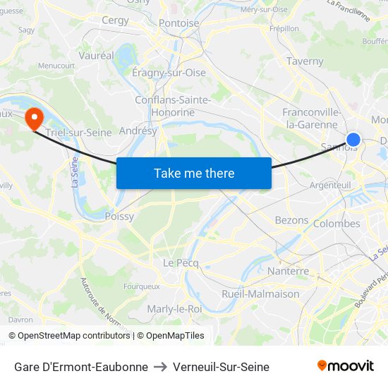 Gare D'Ermont-Eaubonne to Verneuil-Sur-Seine map