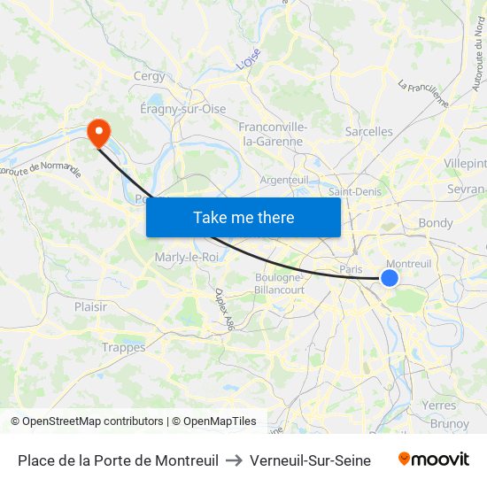 Place de la Porte de Montreuil to Verneuil-Sur-Seine map