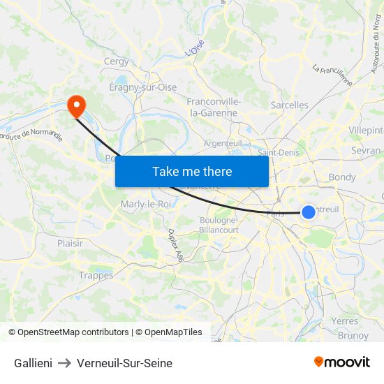 Gallieni to Verneuil-Sur-Seine map