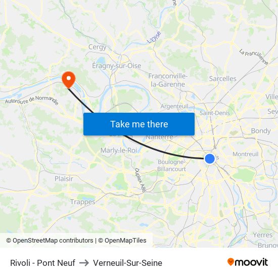 Rivoli - Pont Neuf to Verneuil-Sur-Seine map