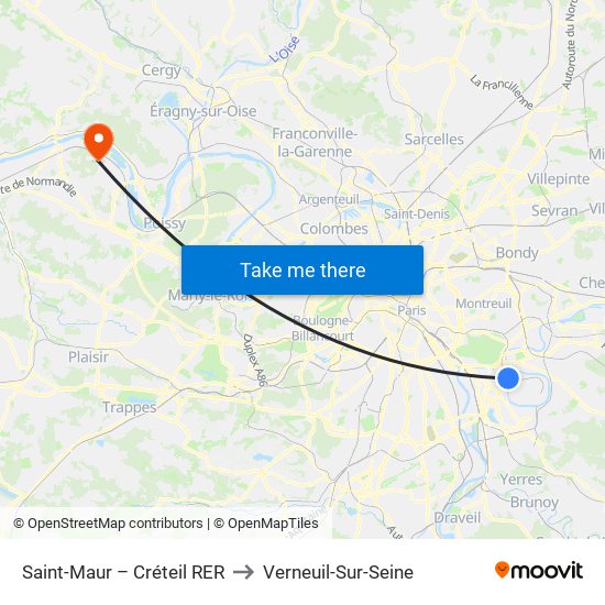 Saint-Maur – Créteil RER to Verneuil-Sur-Seine map