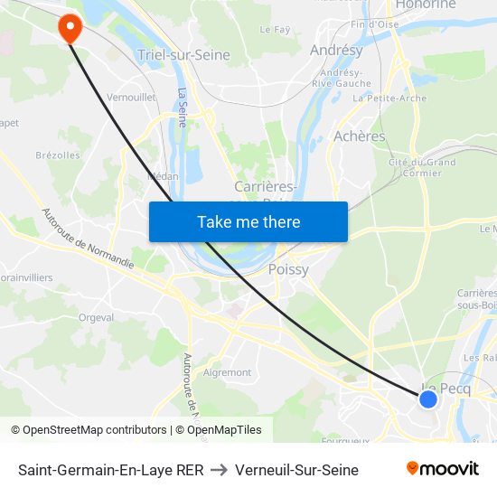 Saint-Germain-En-Laye RER to Verneuil-Sur-Seine map