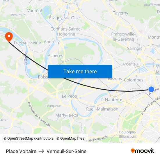 Place Voltaire to Verneuil-Sur-Seine map