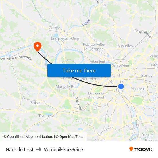 Gare de L'Est to Verneuil-Sur-Seine map