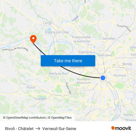 Rivoli - Châtelet to Verneuil-Sur-Seine map