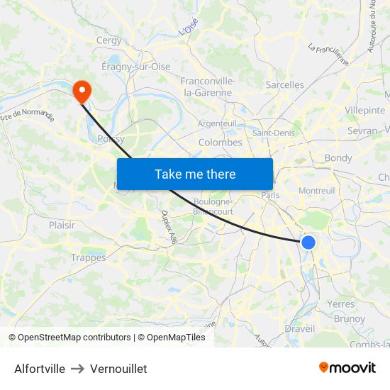 Alfortville to Vernouillet map