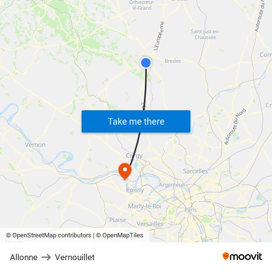 Allonne to Vernouillet map