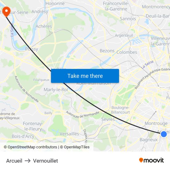 Arcueil to Vernouillet map