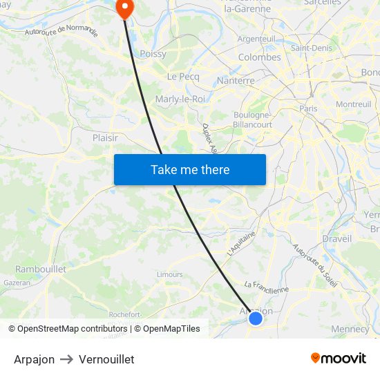 Arpajon to Vernouillet map