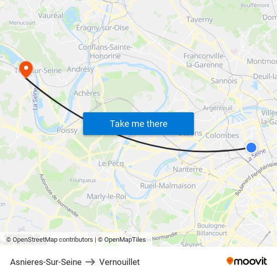 Asnieres-Sur-Seine to Vernouillet map