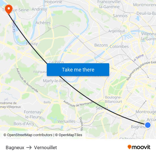 Bagneux to Vernouillet map