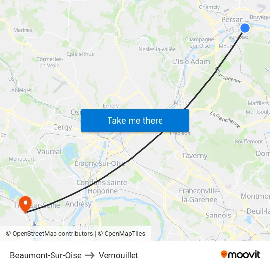 Beaumont-Sur-Oise to Vernouillet map