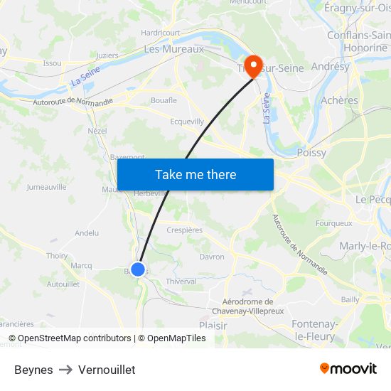Beynes to Vernouillet map