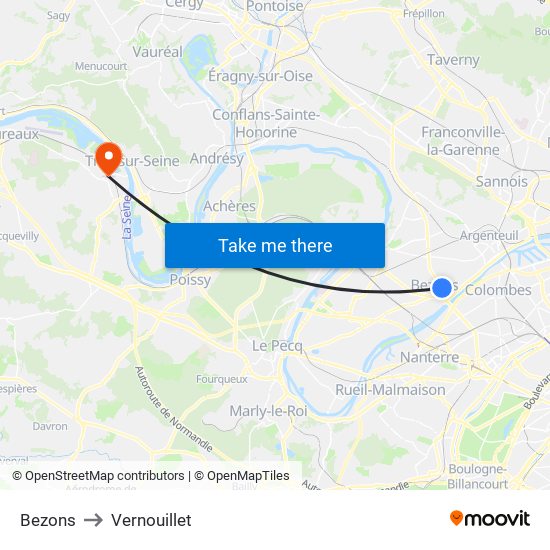 Bezons to Vernouillet map