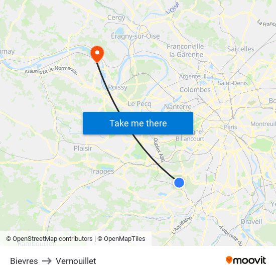 Bievres to Vernouillet map