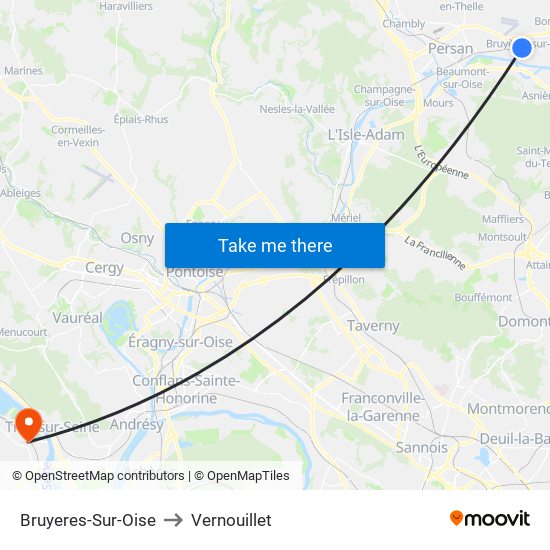 Bruyeres-Sur-Oise to Vernouillet map