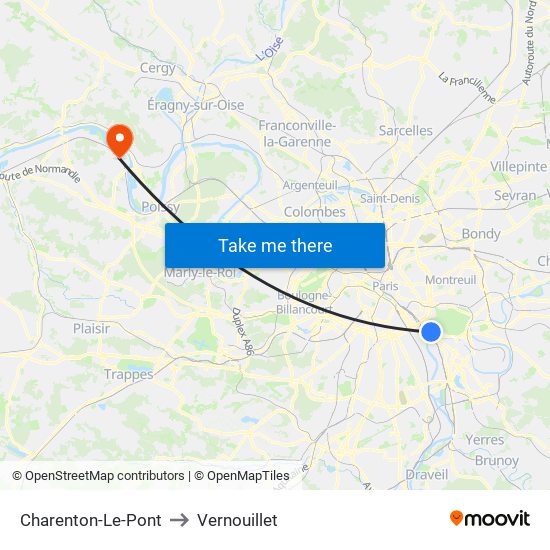 Charenton-Le-Pont to Vernouillet map