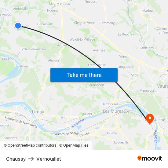 Chaussy to Vernouillet map