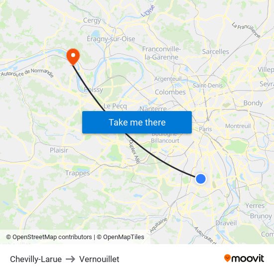 Chevilly-Larue to Vernouillet map