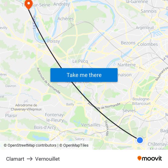 Clamart to Vernouillet map