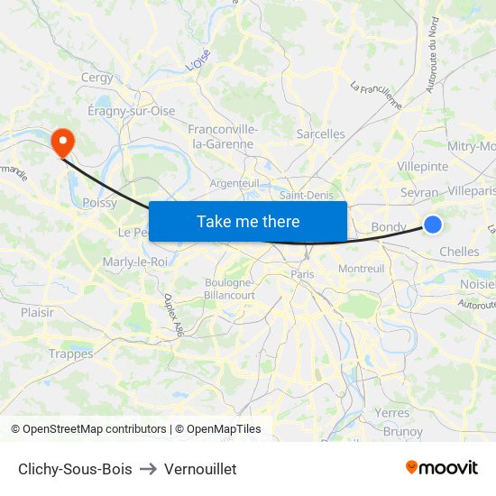 Clichy-Sous-Bois to Vernouillet map