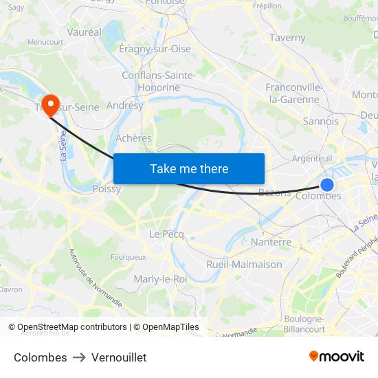Colombes to Vernouillet map