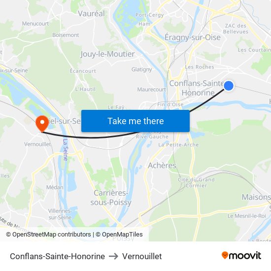 Conflans-Sainte-Honorine to Vernouillet map