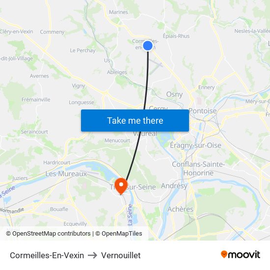 Cormeilles-En-Vexin to Vernouillet map
